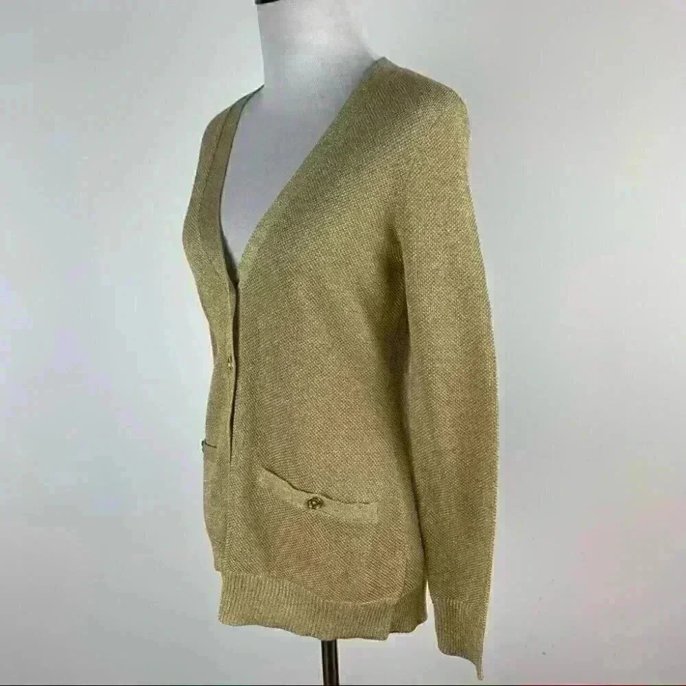 Lauren Ralph Lauren sweater P/P 55% silk gold metallic button down knit cardigan